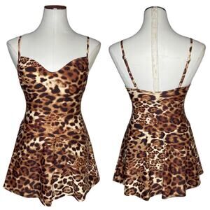 Vintage Leopard Print One Piece Swimsuit Swimdress